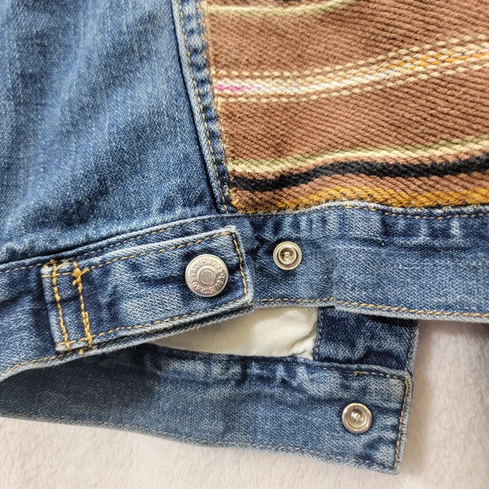 RARE Levis Kids Denim Trucker Jacket Size 7 Southwestern Serape Blanket Patch